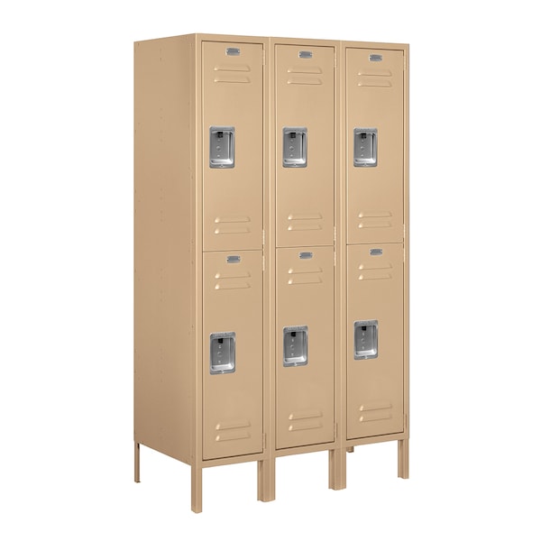 Wardrobe Locker, 36" W, 18" D, 66" H, (3) Wide, (6) Openings, Tan